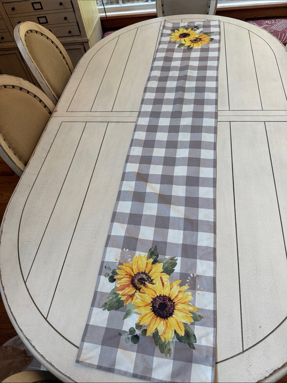 Gray Buffalo Check Sunflower Table Runner